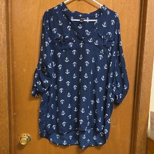 Rue21 Navy Anchor Print Blouse